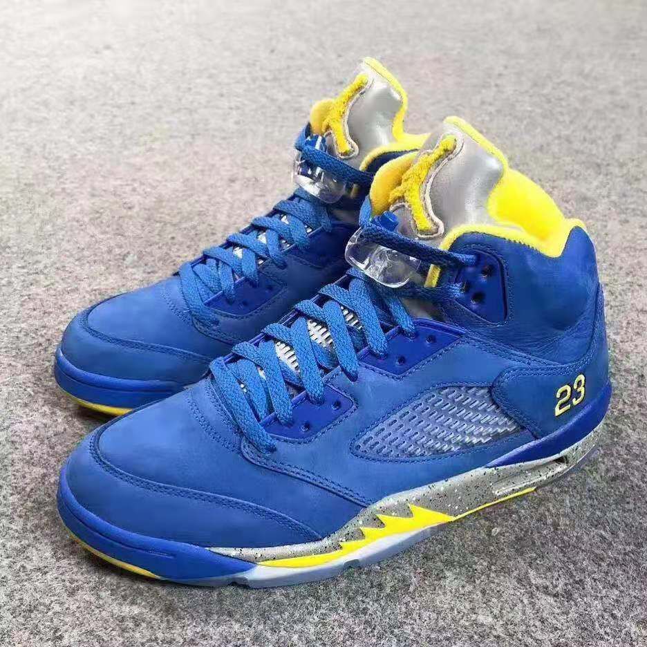 New Air Jordan 5 Retro Royal Blue Yellow Shoes